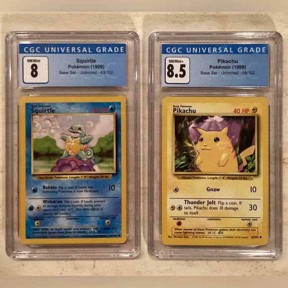 Pokemon Pikachu 1999 58/102 & Squirtle 63/102 Base Set 1999 CGC 8.5 Graded Card - Picture 1 of 11